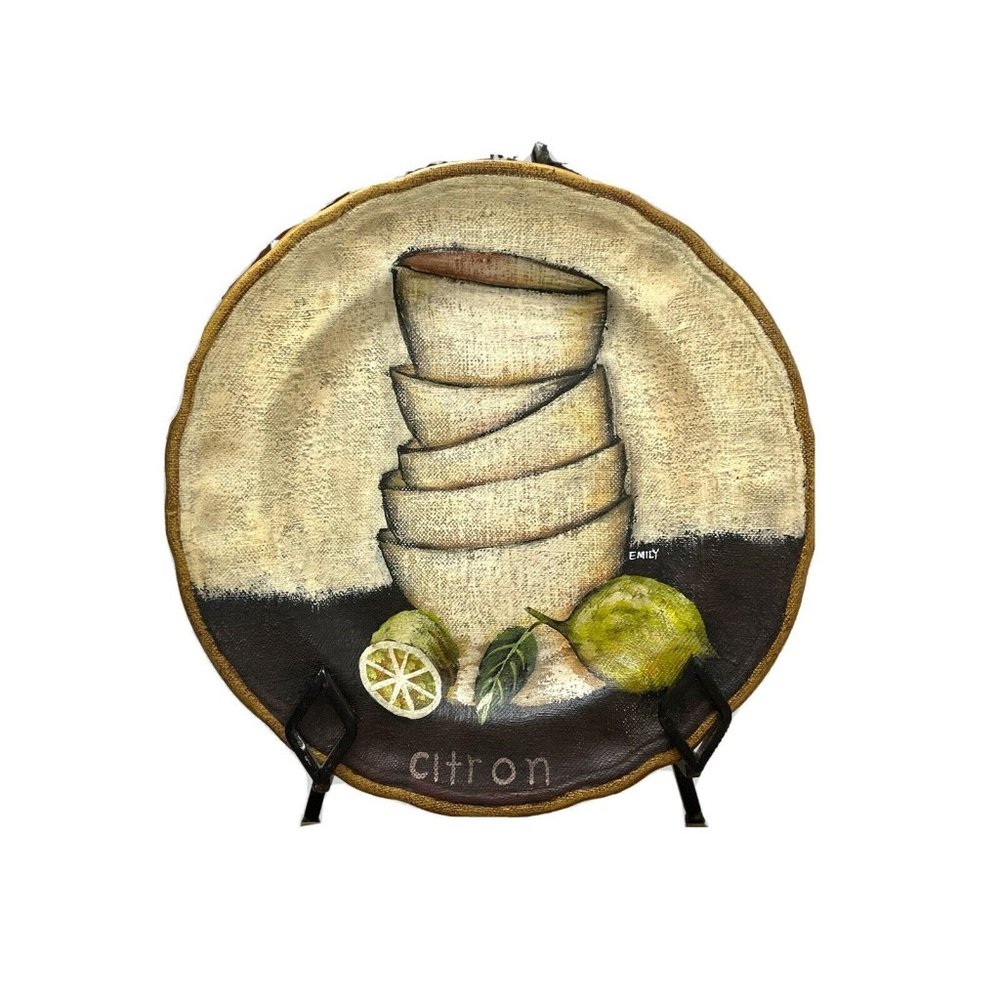 CITRON Tam San Designs Hand Painted Plate Still Life Bowls and Fruit
